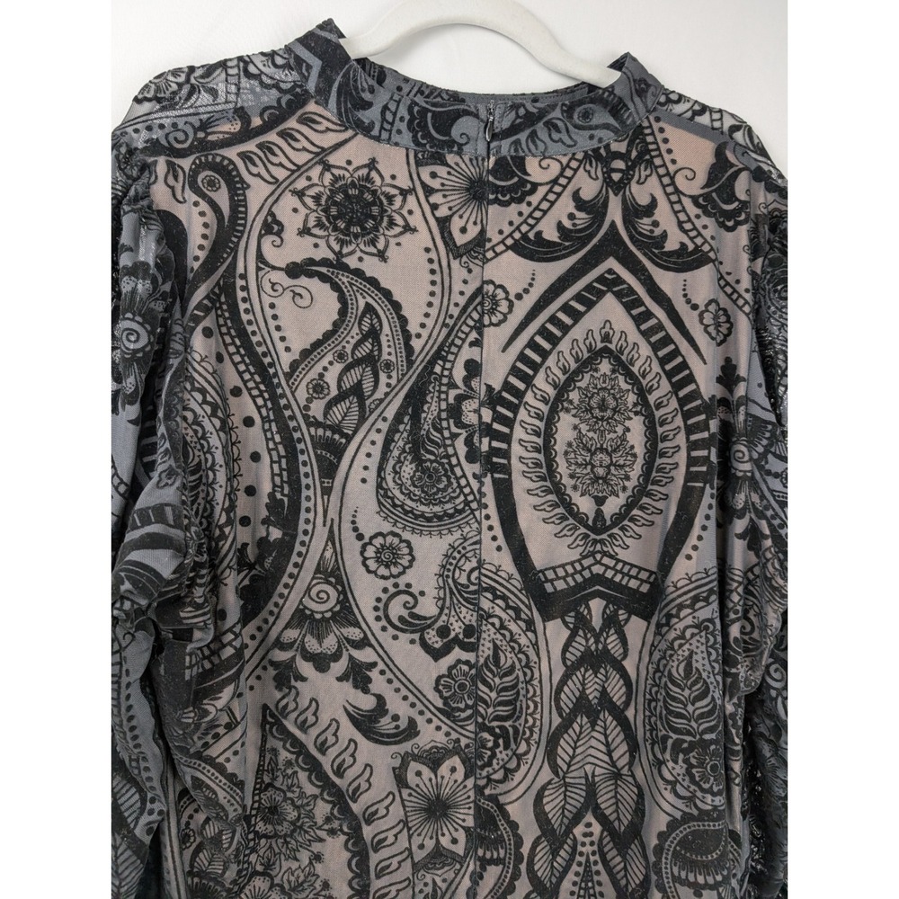 Floral Paisley Burnout Sheer Mesh Puff Sleeve Dress Sz 2XL High Neck Whimsigoth - Picture 8 of 9
